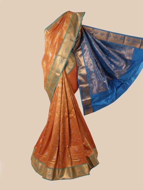 

Pothys Orange & Blue Woven Design Pure Silk Saree