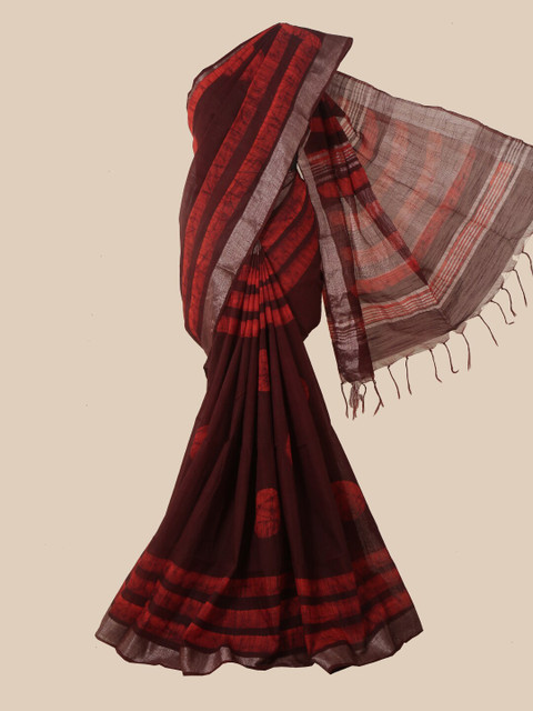 

Pothys Maroon & Red Batik Jute Cotton Saree