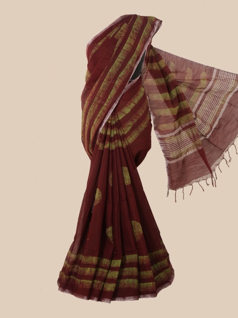Pothys Maroon & Olive Green Jute Cotton Saree