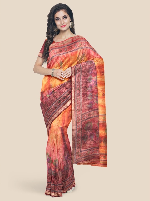 

Kalamandir Orange & Pink Floral Linen Blend Saree