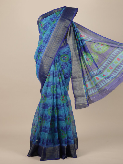 

Pothys Blue & Green Floral Zari Saree