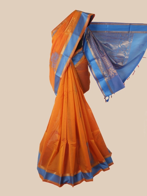 

Pothys Orange & Blue Woven Design Silk Cotton Saree