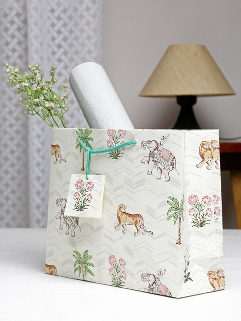 

Fabindia White & Green Printed Paper Bag