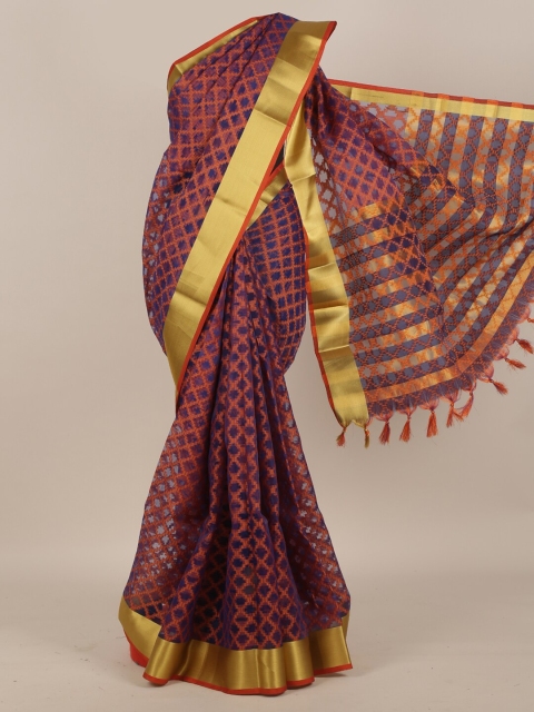 

Pothys Navy Blue & Rust Woven Design Saree