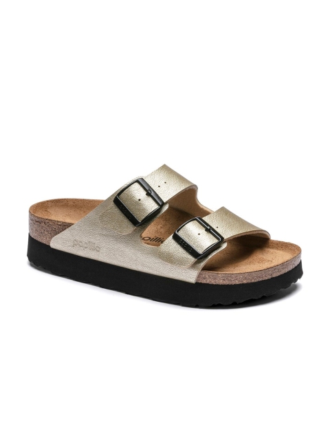 

Birkenstock Women Arizona Platform Gold Narrow Width Slide Sandals