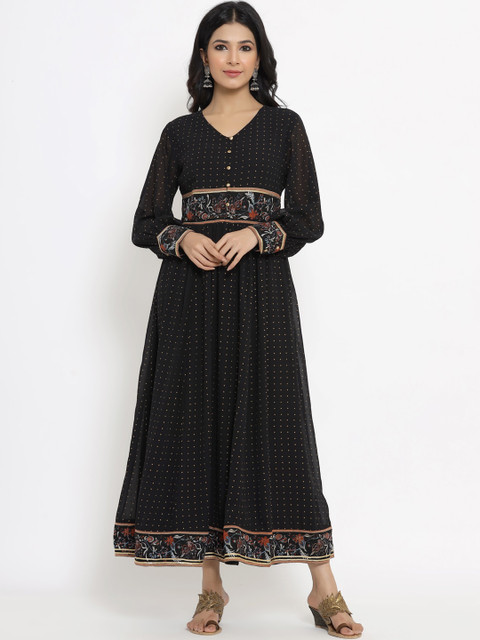 

Juniper Women Black Polka Dots Printed Maxi Fit & Flare Dress