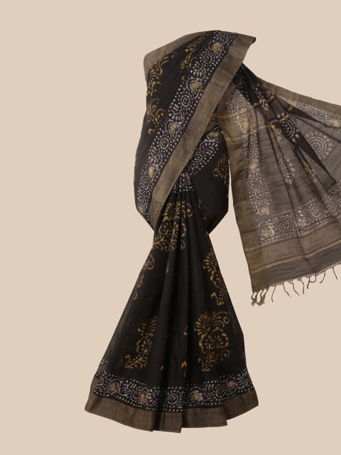 

Pothys Black & Gold-Toned Batik Jute Cotton Saree