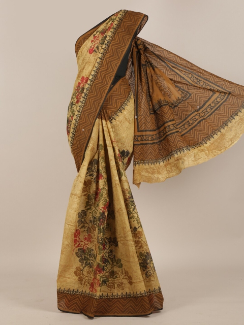 

Pothys Mustard & Brown Floral Pure Cotton Saree