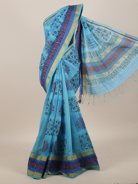 

Pothys Blue & Orange Ethnic Motifs Cotton Blend Saree