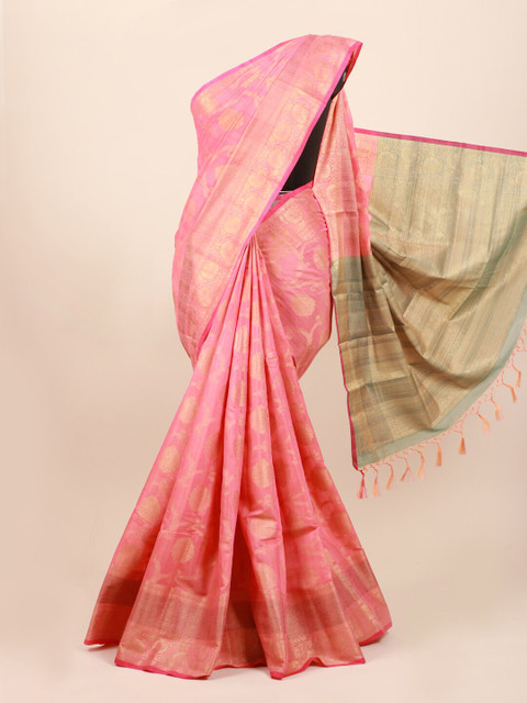 

Pothys Pink & Gold-Toned Woven Design Cotton Blend Saree
