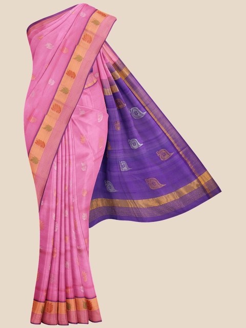 

Kalamandir Pink & Blue Woven Design Silk Blend Venkatgiri Saree
