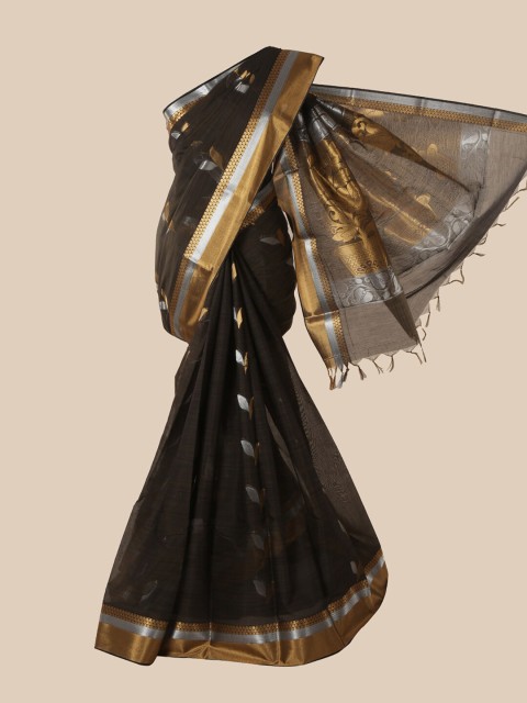 

Pothys Black & Gold-Toned Floral Zari Silk Cotton Saree