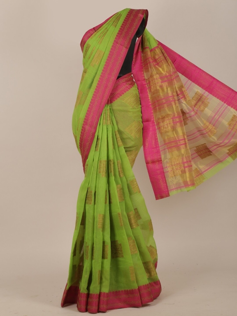 

Pothys Green & Pink Floral Zari Saree