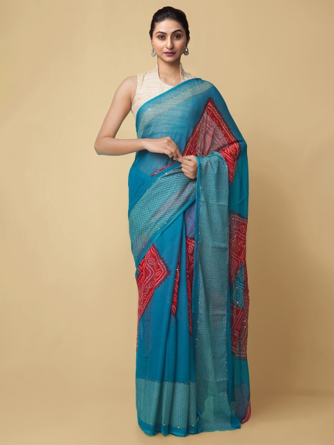 

Unnati Silks Blue Ethnic Motifs Pure Chiffon Bhagalpuri Saree