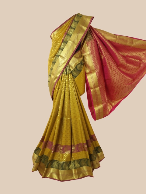 

Pothys Green & Gold-Toned Paisley Zari Pure Silk Saree