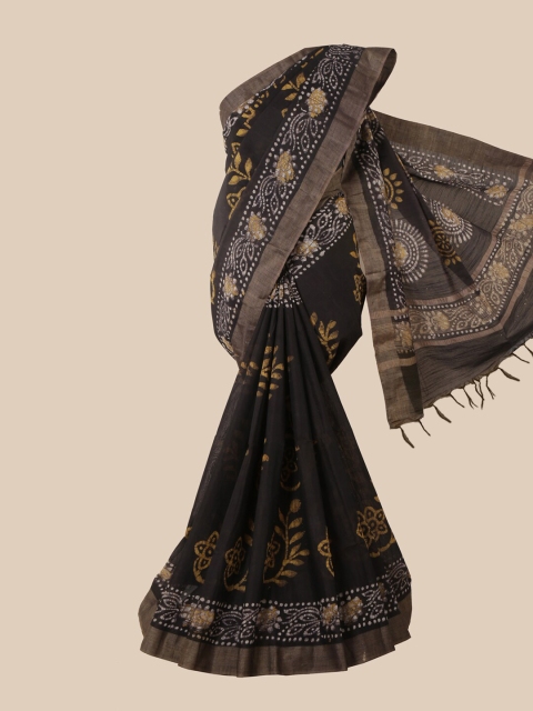 

Pothys Black & Yellow Batik Jute Cotton Saree