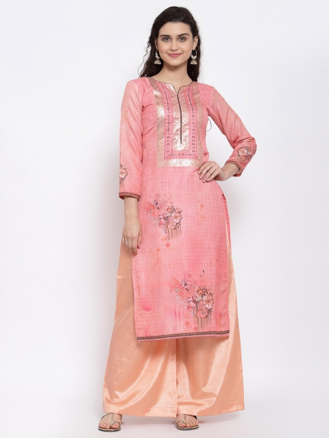 

Me Lady Fashion Pink & Peach-Coloured Embellished Semi-Stitched Dress Material