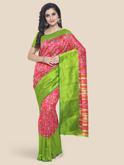 

Kalamandir Pink & Green Floral Linen Blend Saree