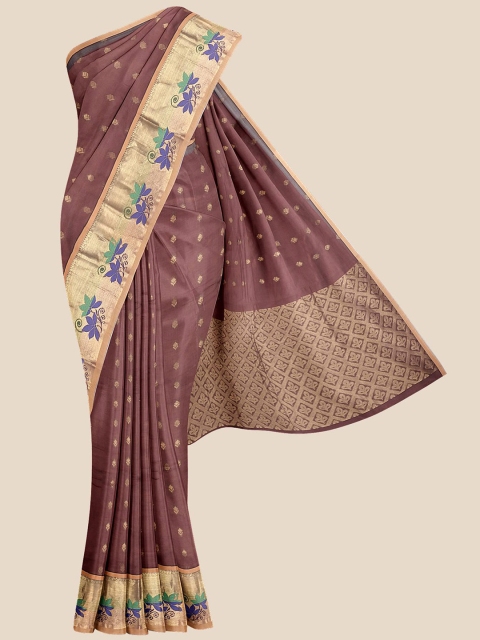 

Kalamandir Brown & Gold-Toned Woven Design Silk Blend Venkatgiri Saree