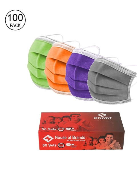 

Swiss Design Pack Of 100 Mix Colour 3ply Mask With Nose-Pin, Multi