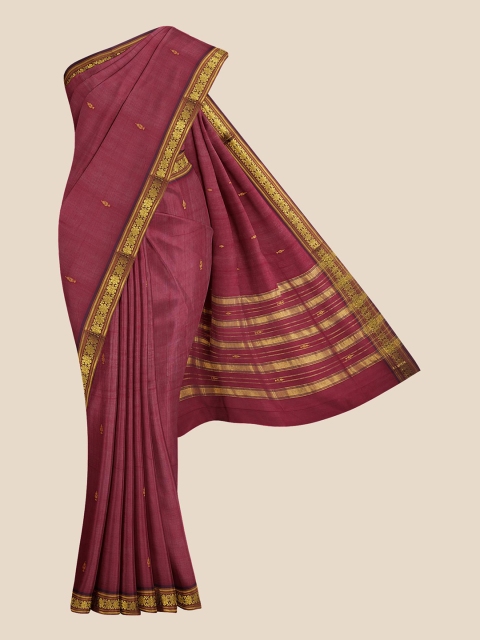 

KLM Fashion Mall Maroon & Gold-Toned Zari Pure Cotton Venkatgiri Saree