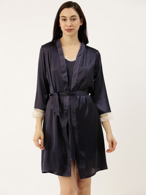 

Bannos Swagger Navy Blue Nightdress with Satin Robe