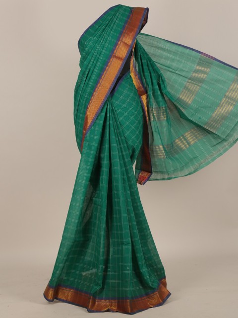 

Pothys Green & Blue Checked Pure Cotton Saree