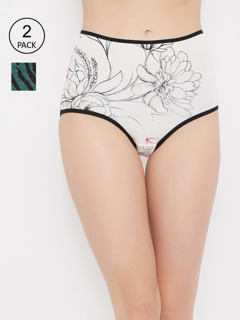 

Clovia Women Pack Of 2 Printed High-Rise Hipster Cotton Briefs COMPN1119L, Green