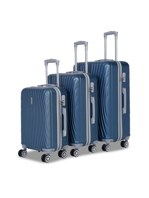

Teakwood Leathers Set Of 3 Blue Textured Hard-Sided Trolley Suitcases