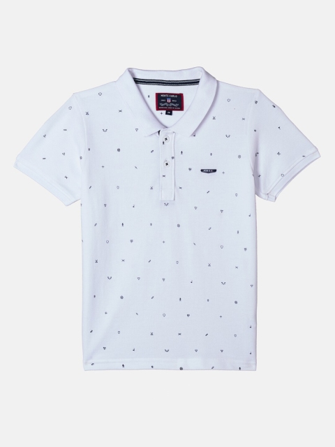 

Monte Carlo Boys White Printed Cotton Polo Collar T-shirt