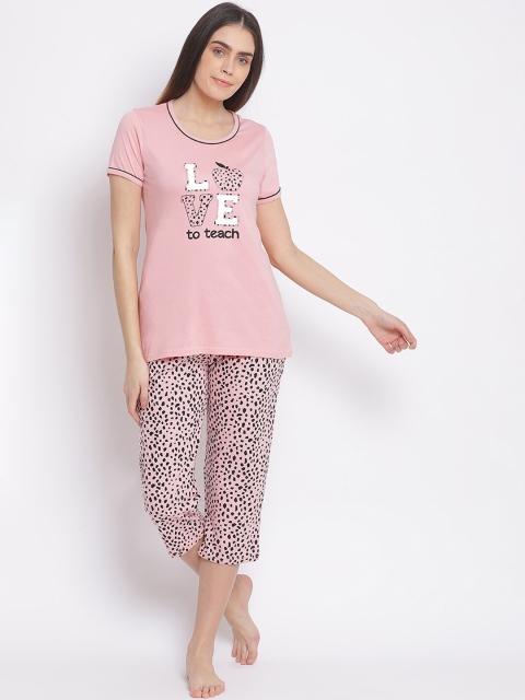 

Kanvin Women Pink & White Printed Pure Cotton Night suit