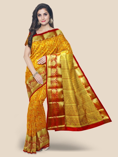 

Kalamandir Gold & Red Woven Design Zari Silk Blend Kanjeevaram Saree