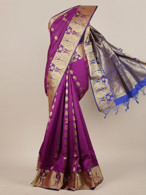 

Pothys Violet & Gold-Toned Woven Design Art Silk Saree
