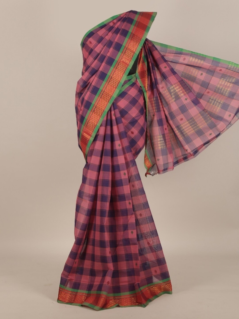 

Pothys Pink & Blue Checked Pure Cotton Saree