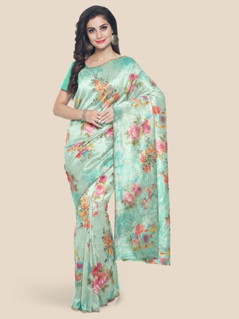 

Kalamandir Sea Green & Pink Floral Zari Linen Blend Saree