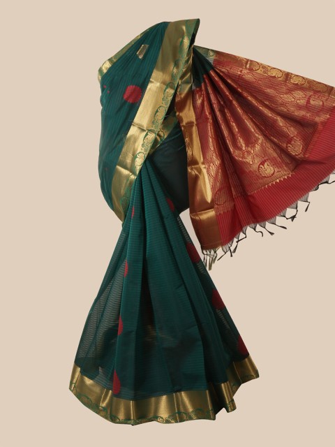 

Pothys Green & Gold-Toned Woven Design Silk Cotton Saree