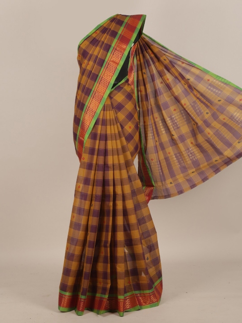 

Pothys Mustard & Purple Checked Pure Cotton Saree