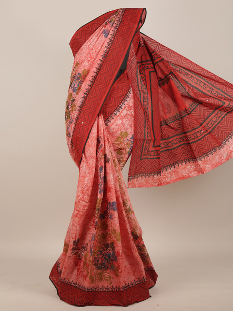 

Pothys Peach & Brown Floral Pure Cotton Saree