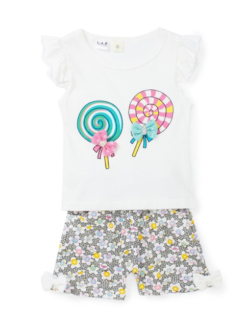 

Like A Boss Girls White & Grey Printed T-shirt with Shorts