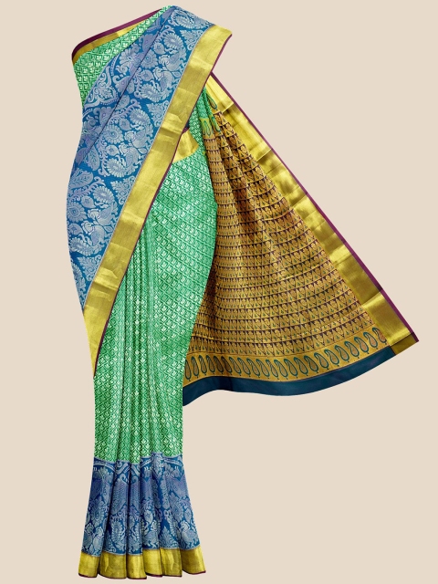 

Kalamandir Green & Turquoise Blue Woven Design Silk Blend Kanjeevaram Saree
