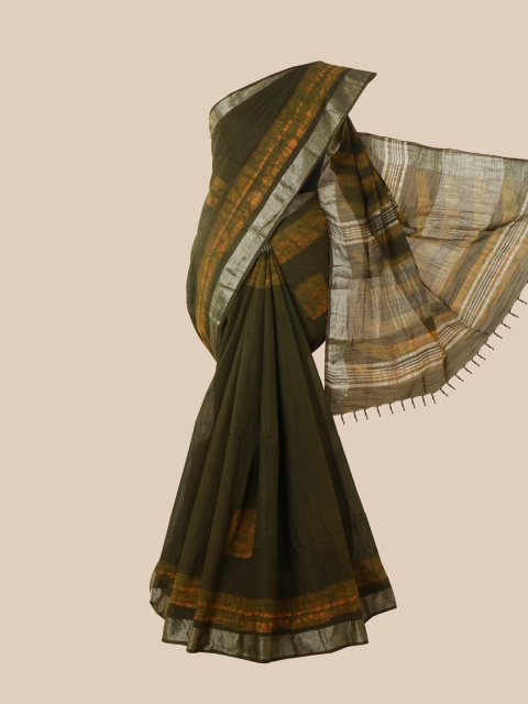 

Pothys Olive Green & Yellow Batik Jute Cotton Saree