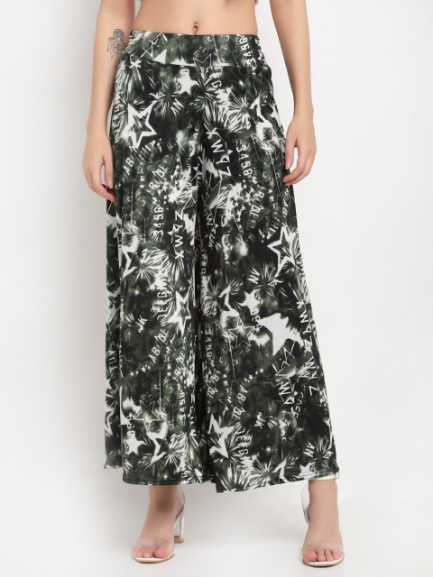 

NEUDIS Women Green & White Printed Knitted Palazzos