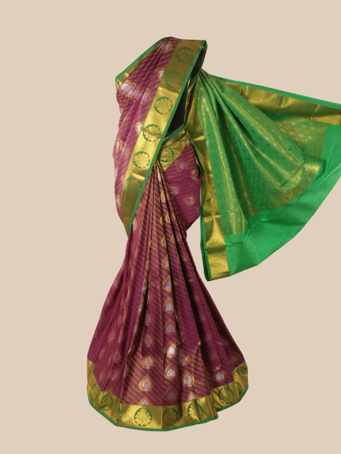 

Pothys Purple & Green Ethnic Motifs Zari Pure Silk Saree