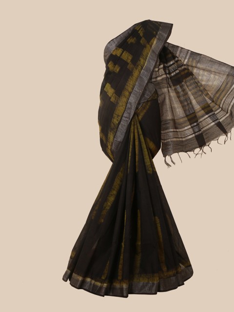

Pothys Black & Yellow Batik Jute Cotton Saree