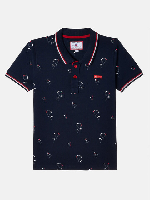 

Monte Carlo Boys Navy Blue Printed Polo Collar T-shirt