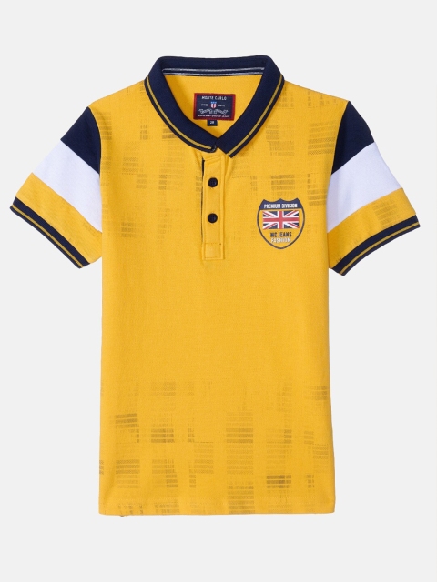 

Monte Carlo Boys Mustard Yellow & White Printed Polo Collar T-shirt