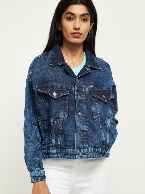 

max Women Blue Stone-Washed Lightweight Crop Denim Jacket