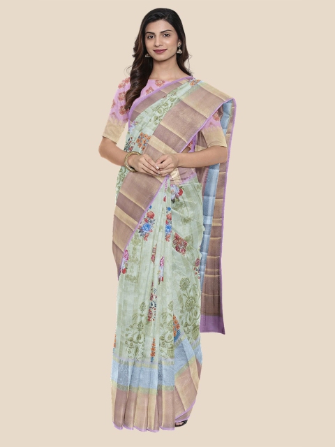 

KLM Fashion Mall Green Floral Silk Blend Saree