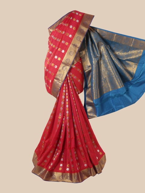

Pothys Pink & Blue Woven Design Zari Pure Silk Saree
