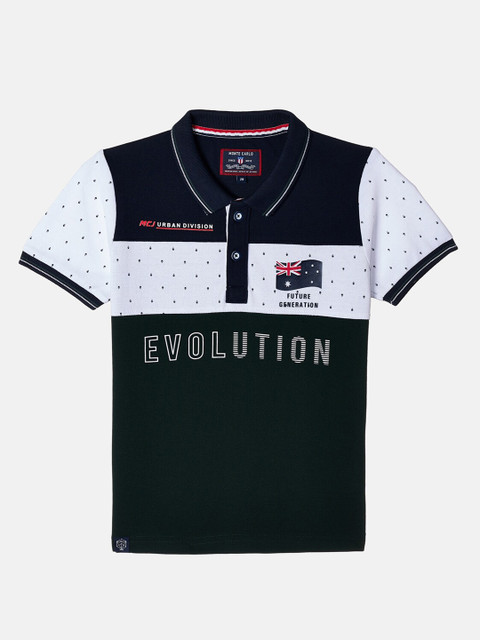 

Monte Carlo Boys Navy Blue & White Colourblocked Polo Collar T-shirt